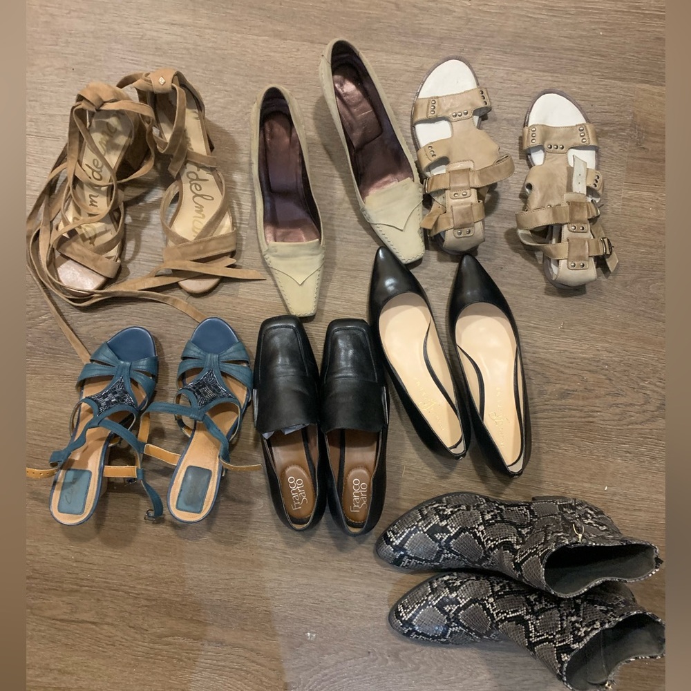 Bundle 7 pairs leather flats ,loafers , sandals , booties US 10 and 9.5 for 79$